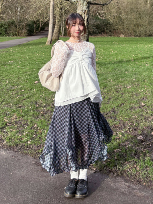 High End Chiffon Check Cross Layered Cancan Skirt