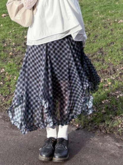 High End Chiffon Check Cross Layered Cancan Skirt