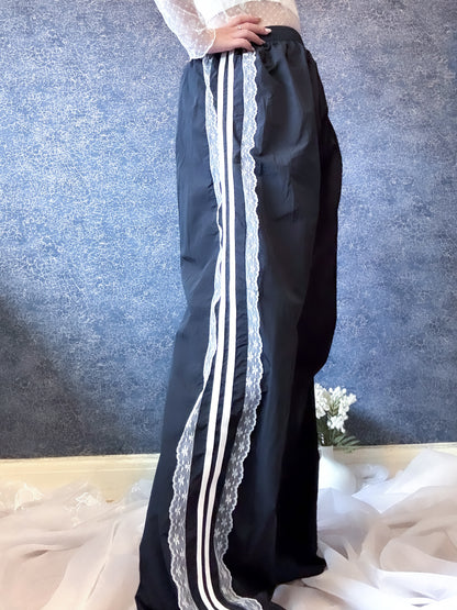 Mave Y2K Lace-Panel Wide-Leg Trousers