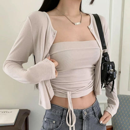 (Preorder) 2 Way Camisole Cardigan Layered Set