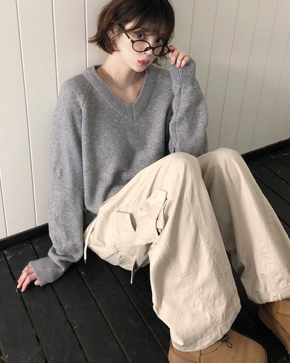 V neck Wool Blend Spring knitwear