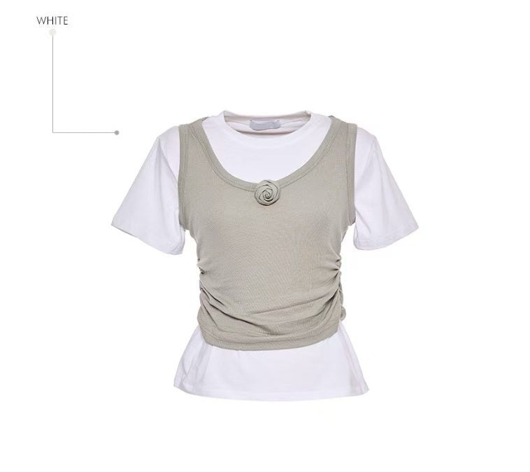 High End Vintage Rose Double Layer Top (3Colours)