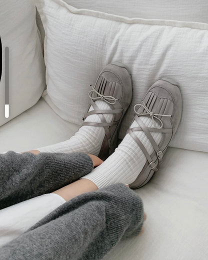 Fringe Ribbon Sneakers (Grey)