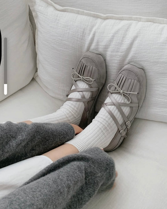 Fringe Ribbon Sneakers (Grey)