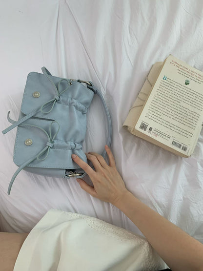 Skyblue Designer Brand Ribbon Leather Shoulder Bag (Large/Mini)