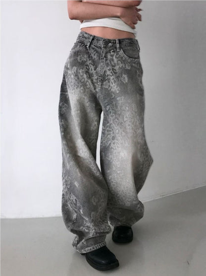 [OOTJ] Karina Pants Same Brand! Unisex Icy Washing Leopard Wide Denim Pants
