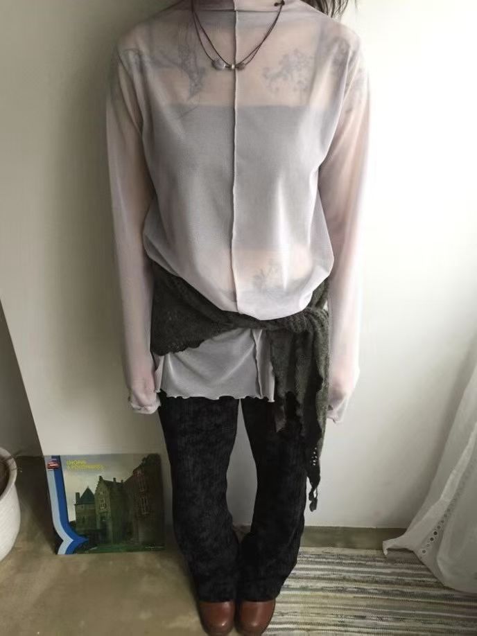 (Preorder) Long mesh high neck layered sheer long sleeve Top