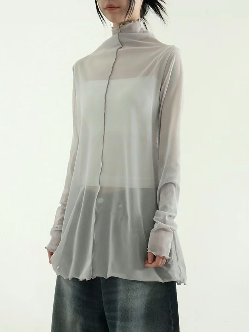 (Preorder) Long mesh high neck layered sheer long sleeve Top