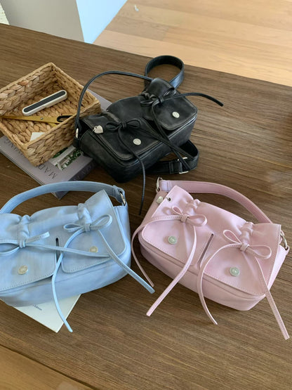 Pink Designer Brand Ribbon Leather Shoulder Bag (Large/Mini)