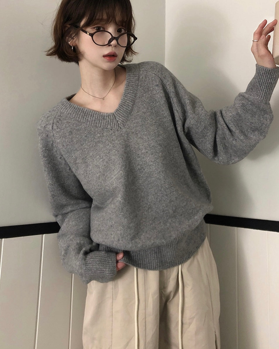 V neck Wool Blend Spring knitwear