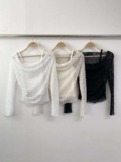 Off shoulder lace tank top set