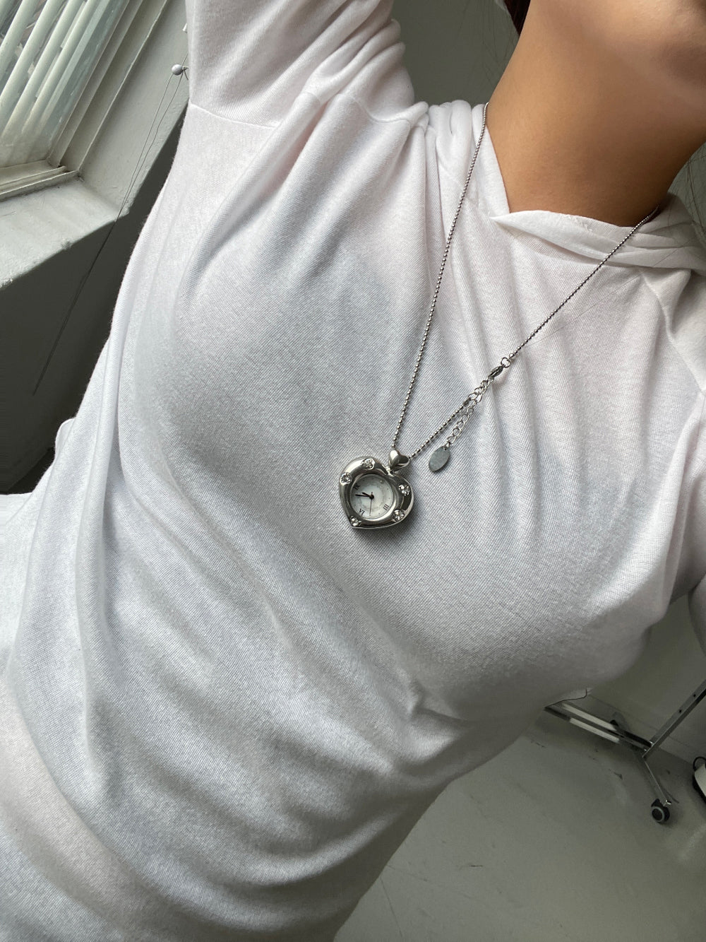 [Grumpy Stuff] Twinkle Heart Clock Long Necklace
