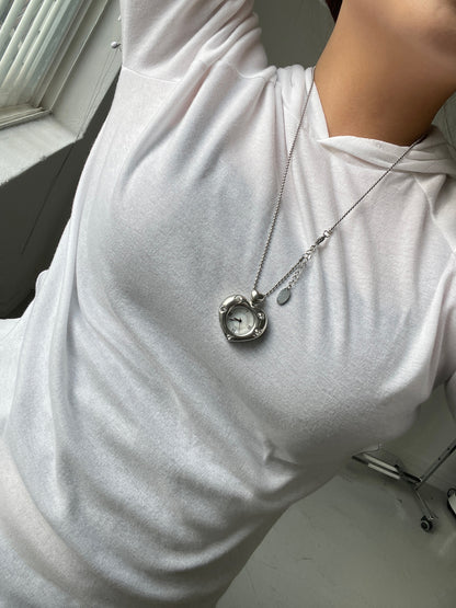 [Grumpy Stuff] Twinkle Heart Clock Long Necklace