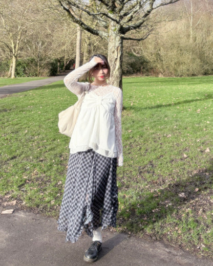 High End Chiffon Check Cross Layered Cancan Skirt