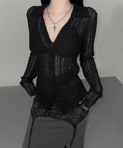 Angelique Sheer Lace Cardigan Top 4 Season (Black)