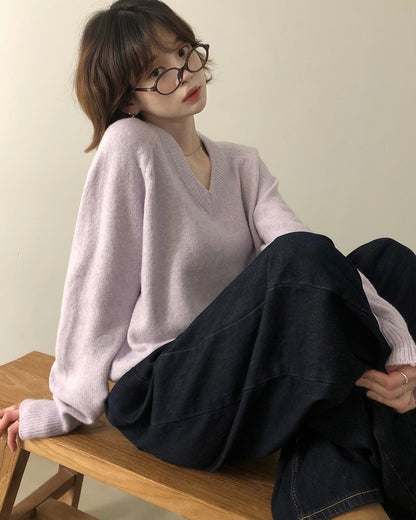 V neck Wool Blend Spring knitwear