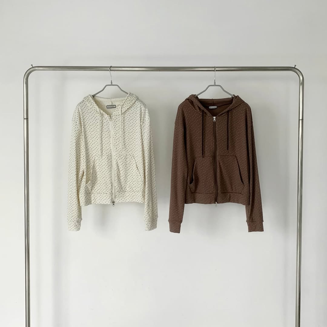 Floral Pattern Hooded Two Way Zip-up Jacket (Brown)