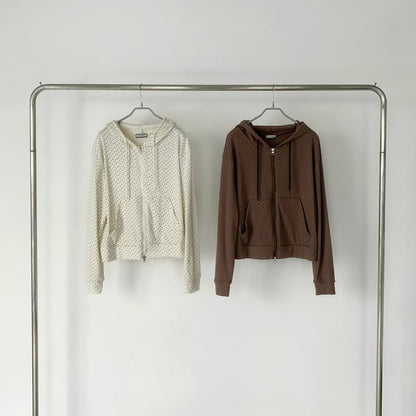 Floral Pattern Hooded Two Way Zip-up Jacket (Brown)