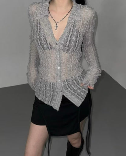 Angelique Sheer Lace Cardigan Top 4 Season (Grey)