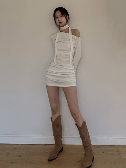 (DEC NEW) Drape with scarf dress set