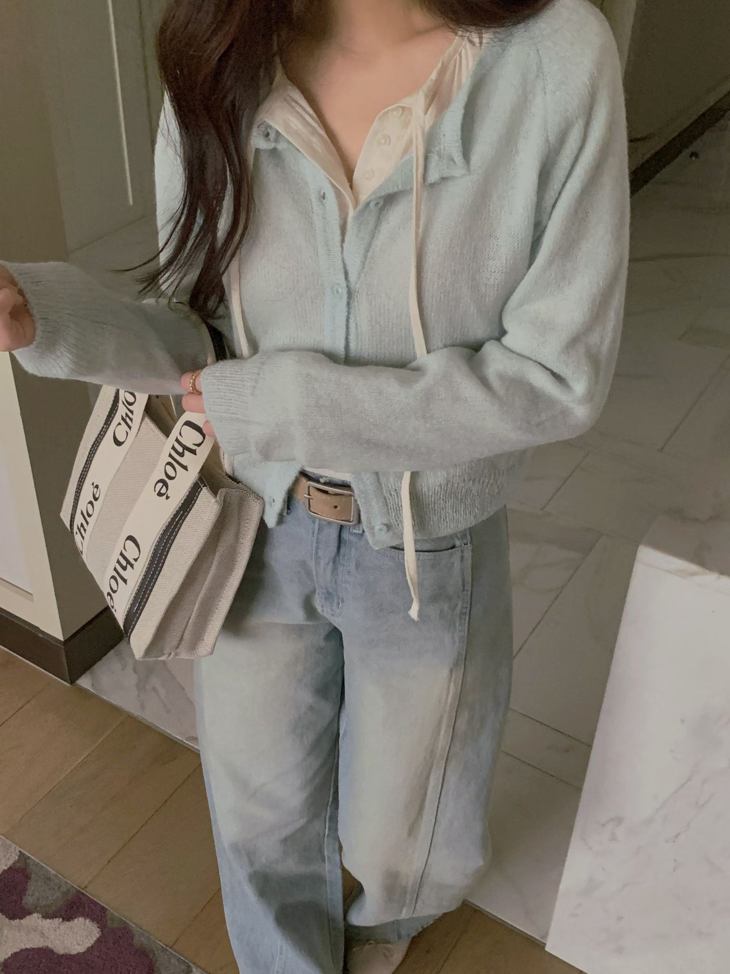 Spring Candy Round Neck Basic Mohair Cardigan