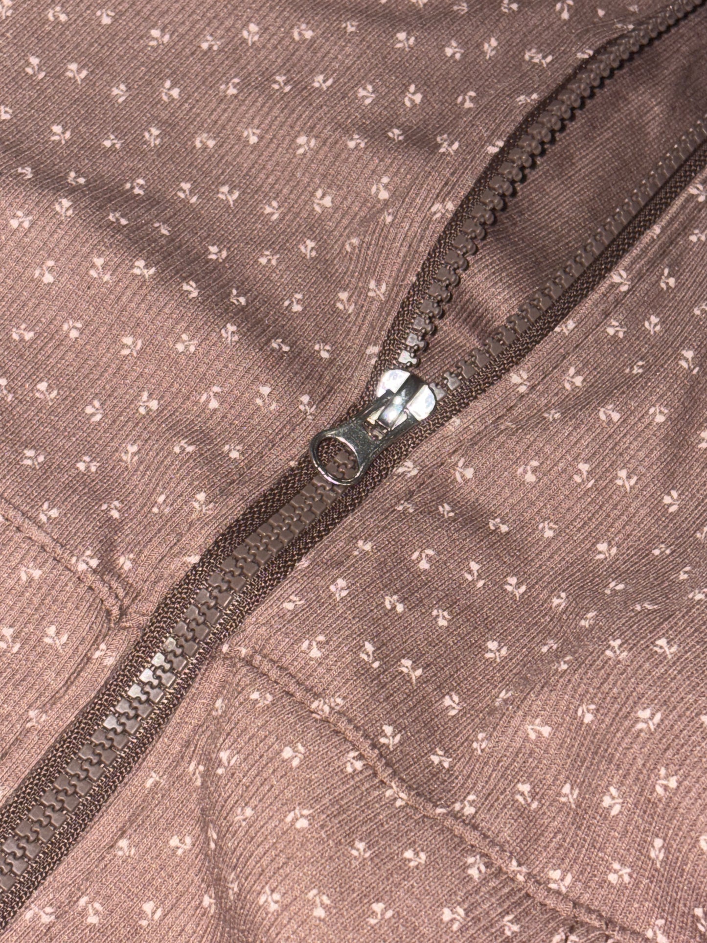 Floral Pattern Hooded Two Way Zip-up Jacket (Brown)