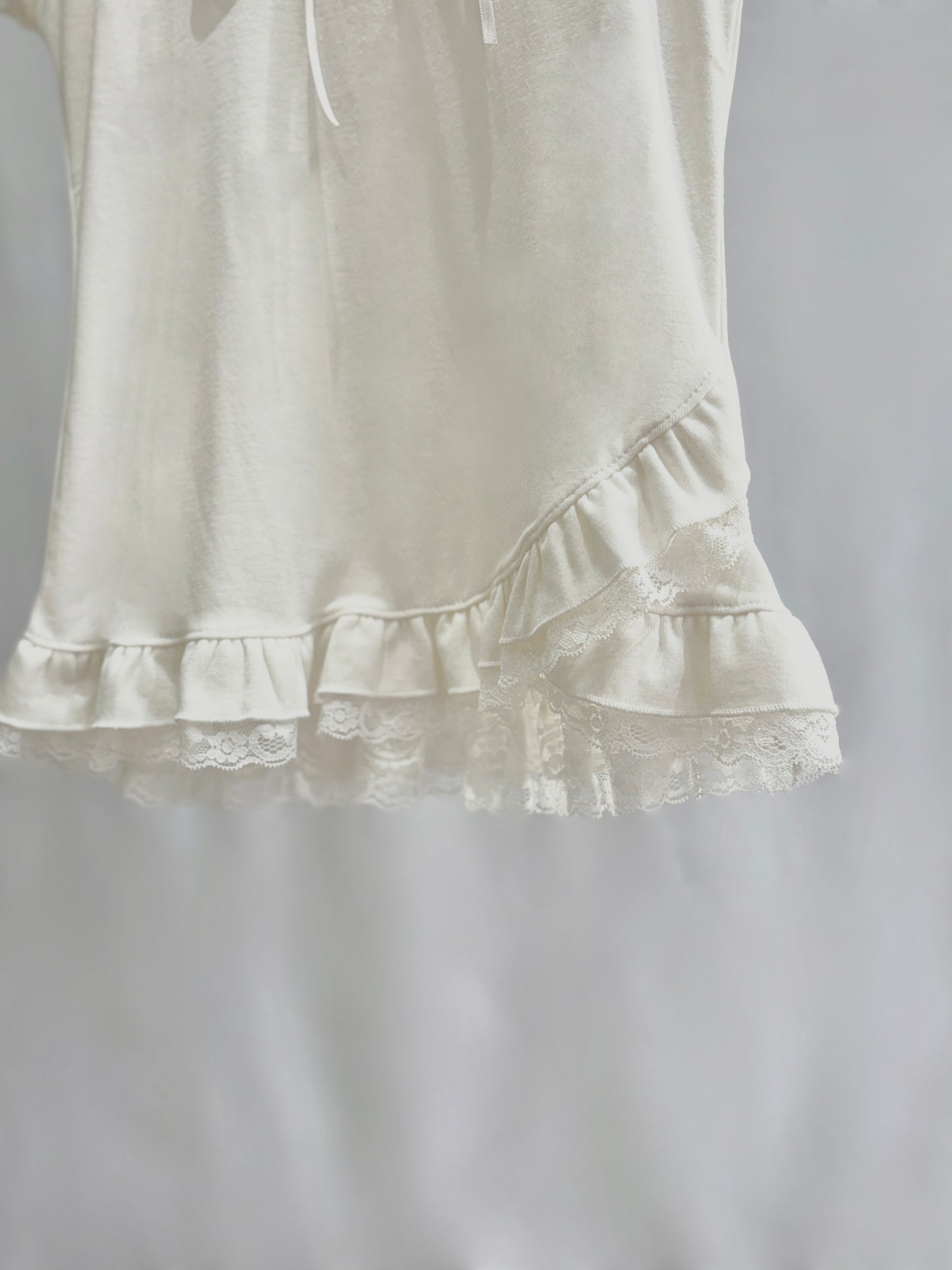 Elegant Balletcore Frill Lace Ribbon Top (White)