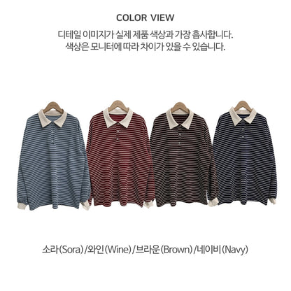 Collar striped long-sleeve top