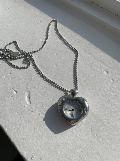 [Grumpy Stuff] Twinkle Heart Clock Long Necklace