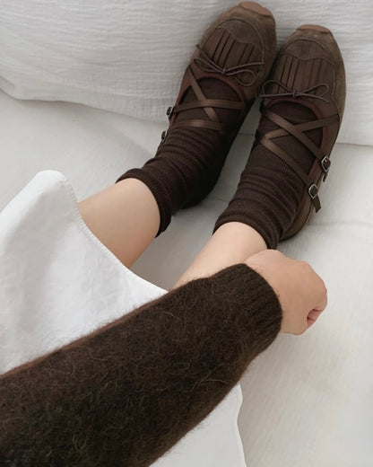 Fringe Ribbon Sneakers (Brown)