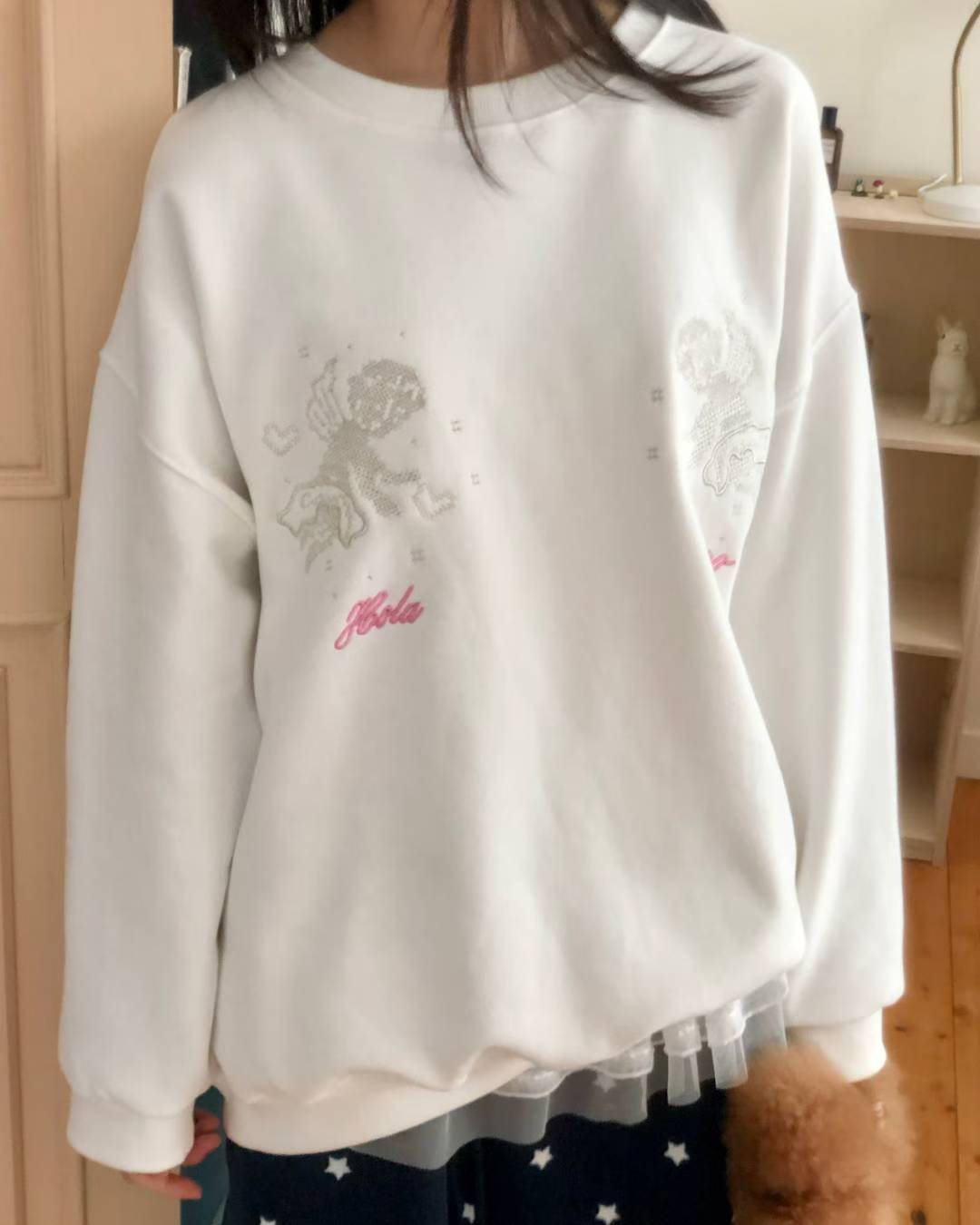 (DEC NEW) Cupid embroidered fleece-lined winter sweatshirt