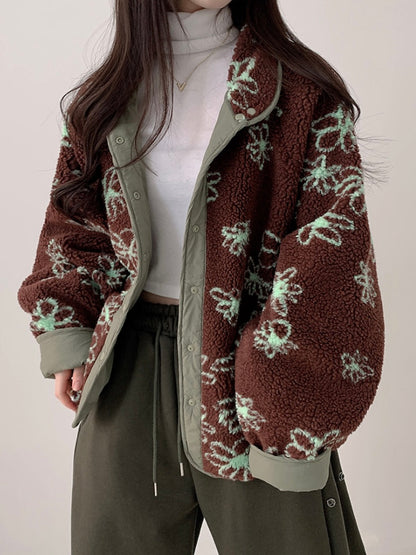 Reversible Flower Dumping Windbreaker Fleece Jacket