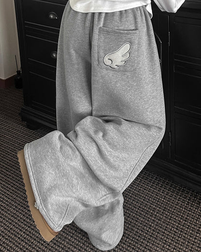 [LOOXP MADE] Sheepskin Short & Long Angel Embroidery Cut-Line Banding Wide Training Long Pants