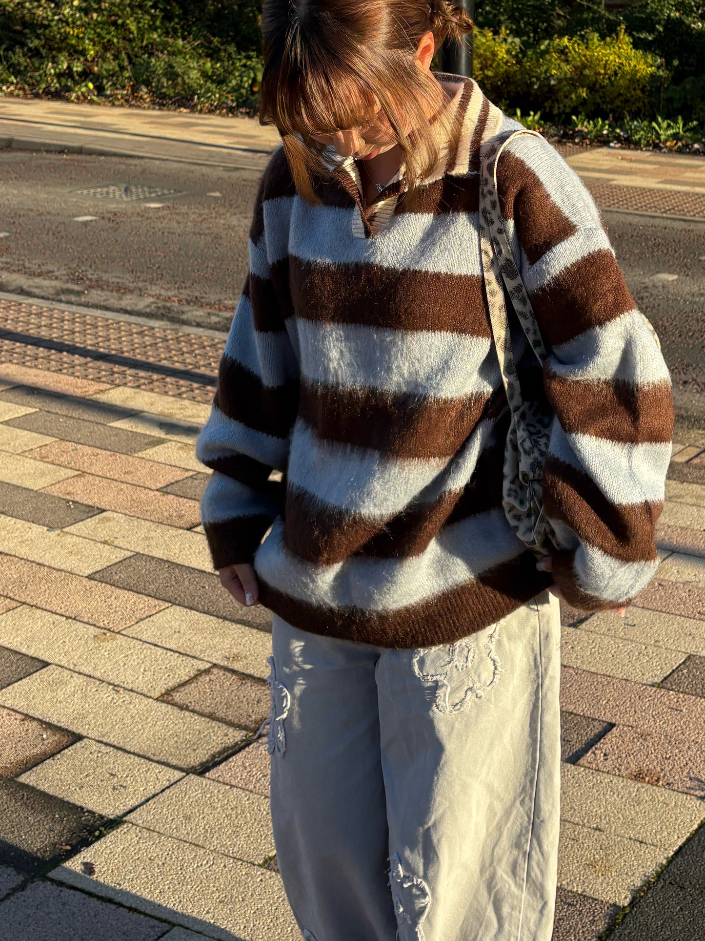 (Limited Stock) Unisex Collar Brush Striped Knitwear