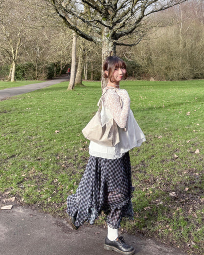 High End Chiffon Check Cross Layered Cancan Skirt