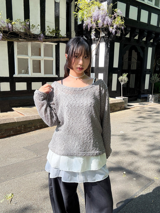 Off-shoulder Loose Fit Knit T