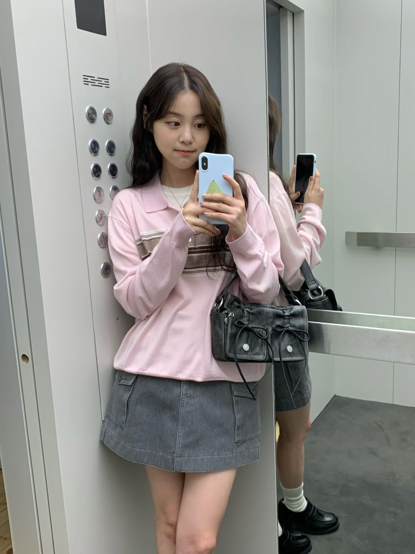 Black Designer Brand Ribbon Leather Shoulder Bag (Large/Mini)