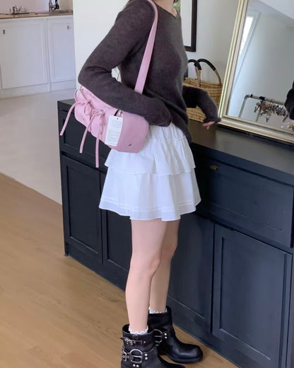 Pink Designer Brand Ribbon Leather Shoulder Bag (Large/Mini)