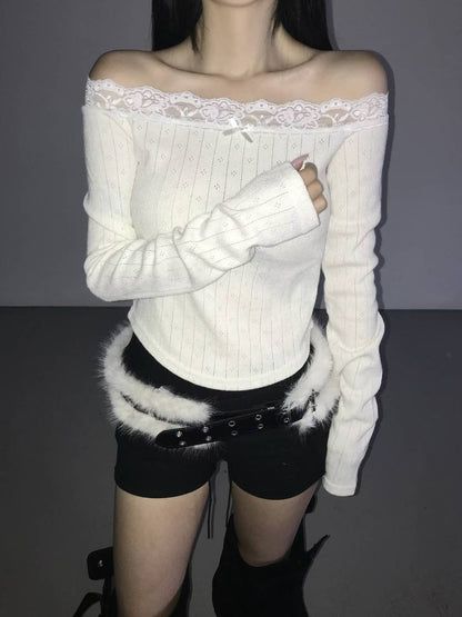(BF NEW IN) Knit Punching Lace Tee