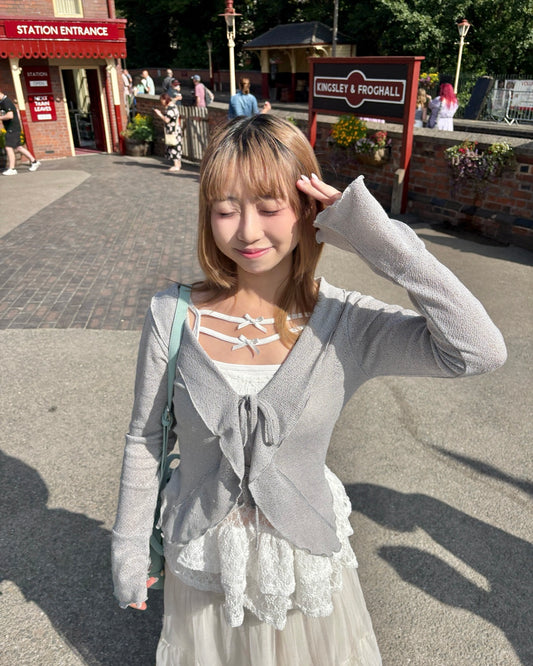 Flared Sleeve Ruffled Jacquard Frill Cardigan