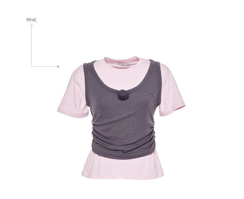 High End Vintage Rose Double Layer Top (3Colours)