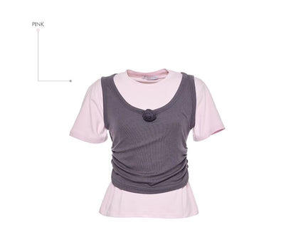 High End Vintage Rose Double Layer Top (3Colours)