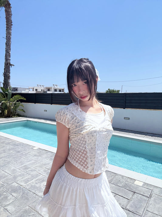 Fairycore Floral Lace Detail Panel Tee (Ivory)