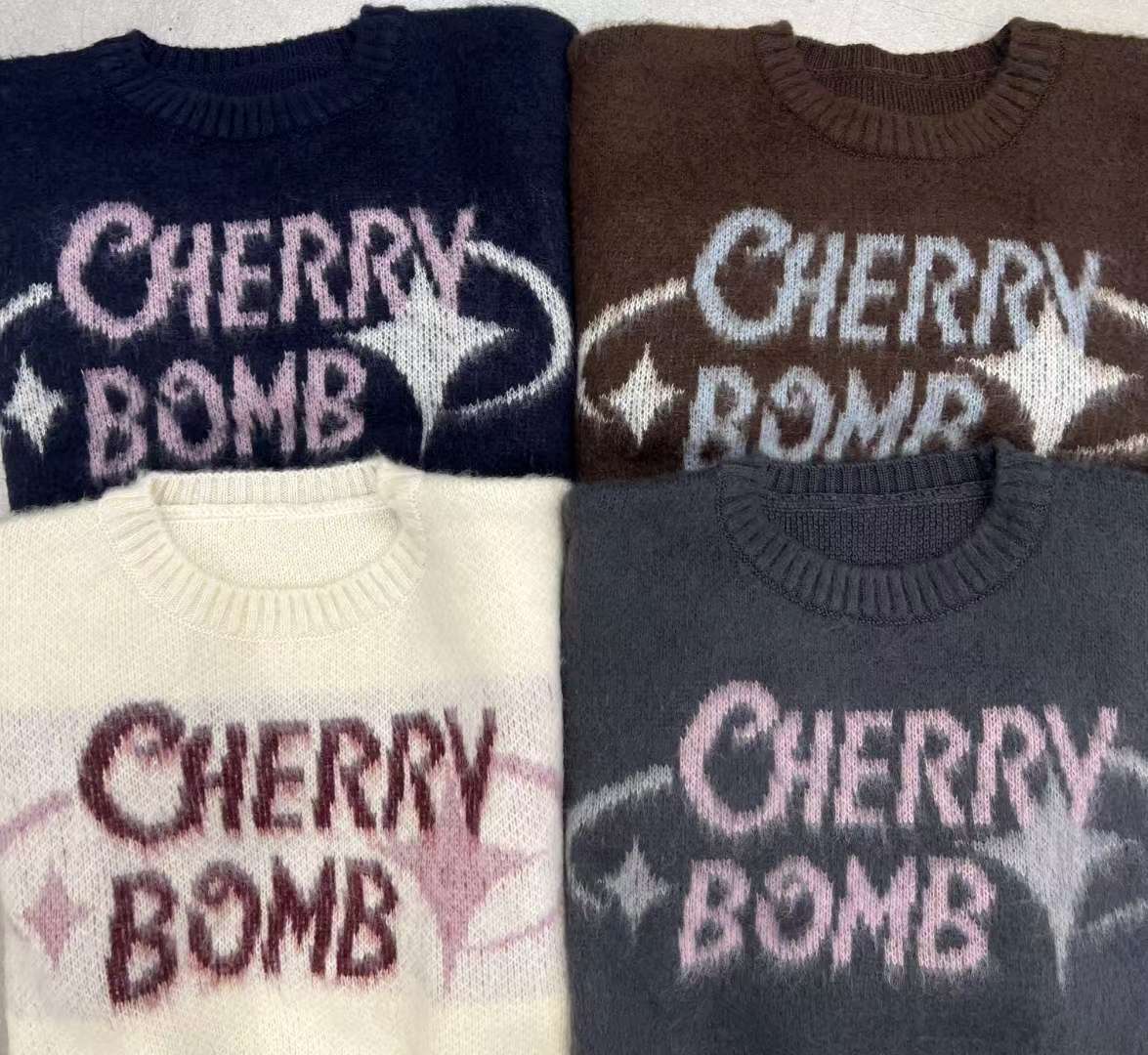 (DEC NEW) Round Neck Cherry Bomb Short Brush Knit
