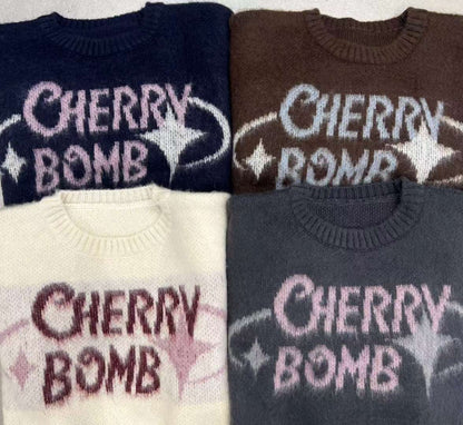 (DEC NEW) Round Neck Cherry Bomb Short Brush Knit