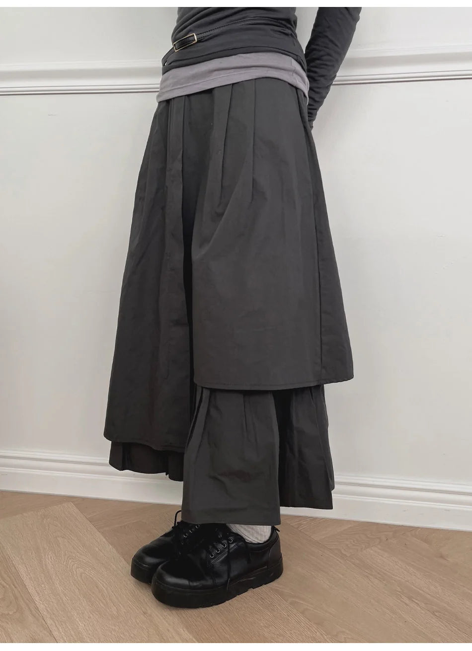 Cross Layered Pleated Long Skirt