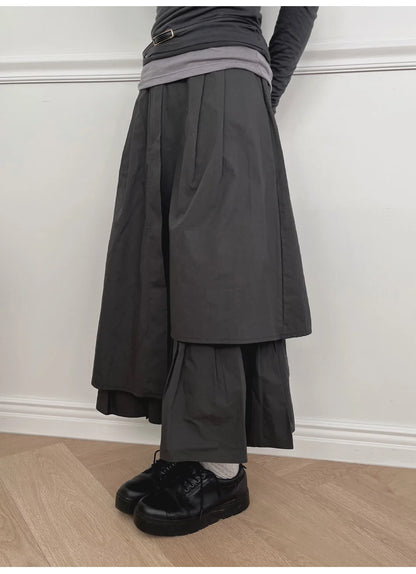 Cross Layered Pleated Long Skirt