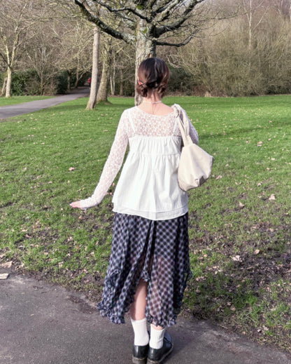 High End Chiffon Check Cross Layered Cancan Skirt