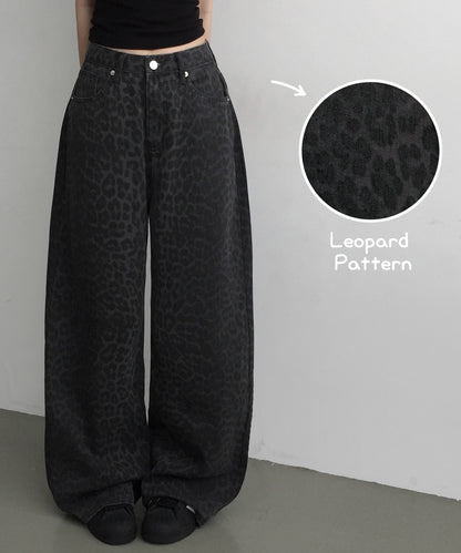 BRAND MADE Black Leopard Wide Jeans