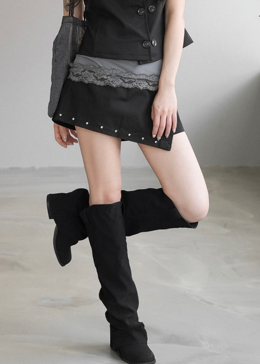 Stud-embellished Asymmetrical Wrap Shorts (2 Colours)